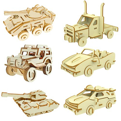 3D Wooden Car Puzzle, 6 Piece Set Wooden Car Brain Teaser Puzzles, DIY Assembly Build Model Kits, Wood Crafts STEM Gifts for for Adults & Teens Birthday Gifts Christmas - color: Car