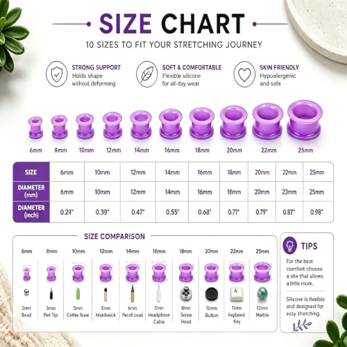 Oyaface 20 PCS Piercing Tunnel Set Soft/Hard Silicone Flesh Ear Plugs 2g-25mm Flexible Ear Stretching Gauge Expander - color: Purple