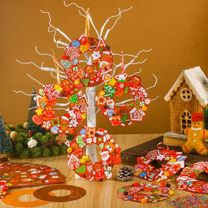 Hollowfly 48 Sets Christmas Wreath Craft Kits, Gingerbread DIY Ornaments - style: Gingerbread Man