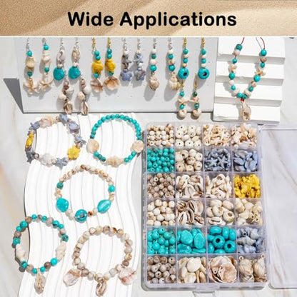 600+Pcs Ocean Beads Kit Seashell Starfish Turtle for Bracelet Making - color: Beige+Sea Blue