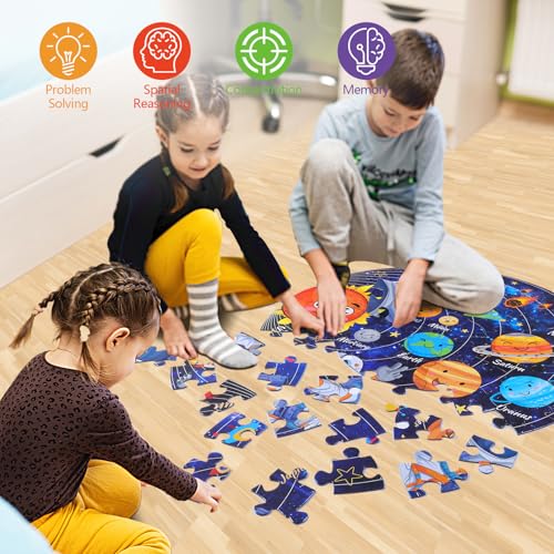 Civaner 70 Pieces Floor Puzzles Round Large Puzzles, Solar System - style: Solar System