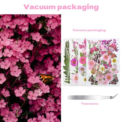 Dried Flowers for Resin 116Pcs Pink Real Natural Pressed Flowers - size: 116 pcs Pink Dried Flowers with Butterfly Stickers