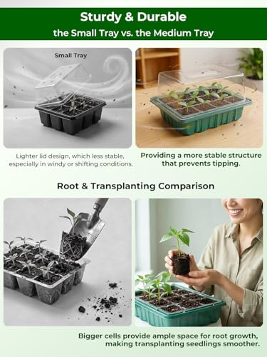 Seed Starter Tray 3 Pack with Heating Mat & 24 Full Spectrum LEDs Grow Light – Auto Cycle Timer, Humidity Dome Ventilation Cover, Drainage Holes, Includes Gardening Tools – Green Version - color: Green×3