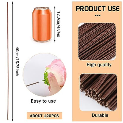 120 Pack Floral Wire Stems for Paper Flower Crafts - 2 Gauge, 16 Inch Artificial Wreath Making Supplies (Brown) - size: 2 Gauge Brown