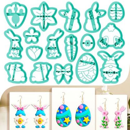 17Pcs Rabbit Polymer Clay Cutters Carrot Flower Polymer Cutter for Clay Earrings Making Festival Jewelry DIY - color: Easter