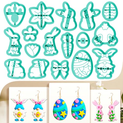 17Pcs Rabbit Polymer Clay Cutters Carrot Flower Polymer Cutter for Clay Earrings Making Festival Jewelry DIY - color: Easter