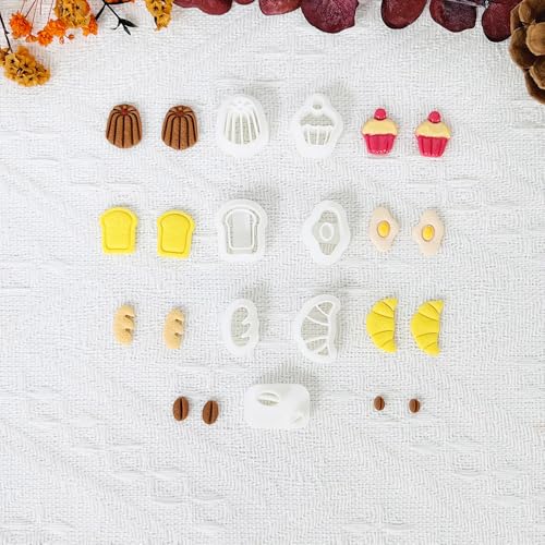 Xaekicr Breakfast Food Polymer Clay Cutters Set – 7pcs Bread Cupcake Egg Coffee Designs Clay Cutters for Polymer Clay Jewelry Making – Cute Clay Molds and Clay Tools for Mini Food Earrings - color: B color