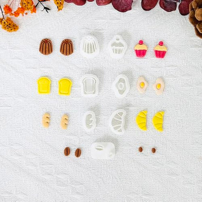 Xaekicr Breakfast Food Polymer Clay Cutters Set – 7pcs Bread Cupcake Egg Coffee Designs Clay Cutters for Polymer Clay Jewelry Making – Cute Clay Molds and Clay Tools for Mini Food Earrings - color: B color
