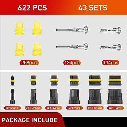 Nilight 622PCS 1 2 3 4 5 6 Pin Electrical Connector ‎Plug and Play 43 Sets - size: 1-6Pin Connector 622Pcs