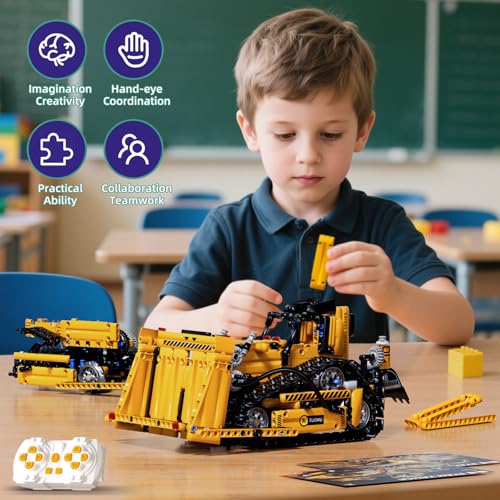 DOLIVE 5 in 1 STEM Building Block Set, App & Remote Control Construction Vehicle Kit, DIY Excavator Crane Truck Bulldozer Roller, Educational Birthday Gift for Kids 8-14 Years Old