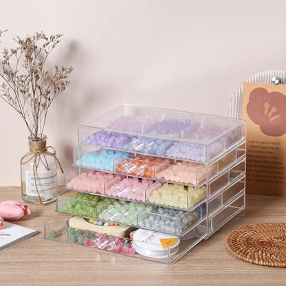 CLUQMEIK 5-Tier Large Bead Organizer Box, Acrylic Jewelry Storage Bead Containers with 5 Drawers, Suitable for Bracelet Making DIY Storing Beads Jewelry Rock Buttons.
