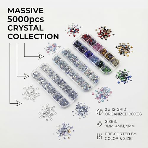 Worthofbest Hotfix Rhinestone Setter, Hot Fix Applicator Tool Bedazzler Kit with rhinestones, Kit, Hot Fixed Wand for Clothes Clothing Fabric Crafts, 5000 Pcs, AB Crystal, Clear, 3 Gems Sizes, Tips