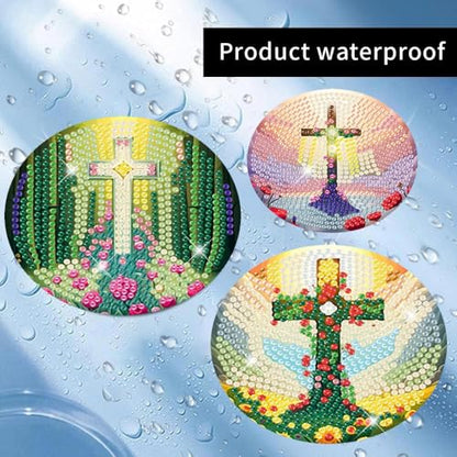 8 Pcs Diamond Art Coaster Kit for Adult with Holder, Diamond Coasters 4x4in - color: Cross Coasters-A, size: 8 Pcs 4x4in