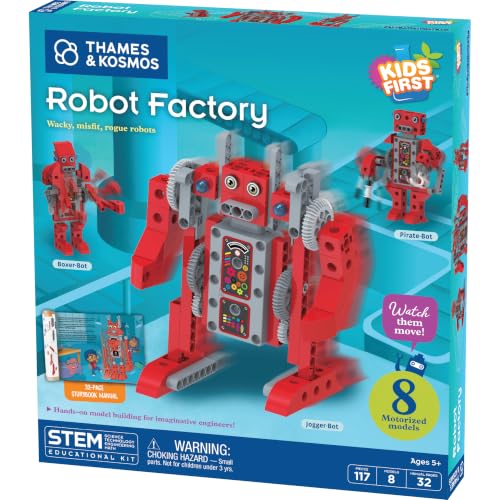 Thames & Kosmos Kids First Robot Factory: Wacky, Misfit, Rogue Robots STEM Experiment Kit | Hands-on Model Building for Young Engineers | Build 8 Motorized Robots | Play & Learn with Storybook Manual - style: Robot Factory