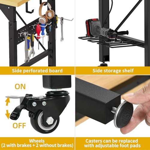 DWVO 48in Adjustable Rolling Workbench Heavy Duty with Pegboard & Wheels - size: 48" Workbench w/Pegboard