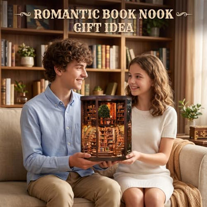 Book Nook Kits for Adults, 3D DIY Miniature Wooden Puzzle with LED Light, Adult Crafts Kits, House Bookshelf Decor, 356 Pieces Model Building Gift for Adults & Teens (Wisdom Library)