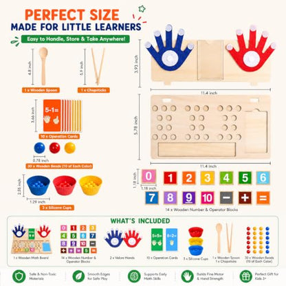 Montessori Math Learning Toy for Kids 3-7 – Wooden Counting Board with Beads, Number Blocks & Cards – Preschool STEM Educational Toy for Addition, Subtraction, Sorting & Fine Motor Skills