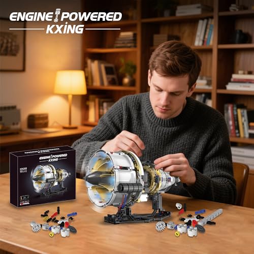 BrixVibe Aircraft Engine Building Set That Works, Mini Turbojet Model Kit Technic with APP Control Light & Motor, Collectible Mechanical Engineering for Boys 14+ Adults
