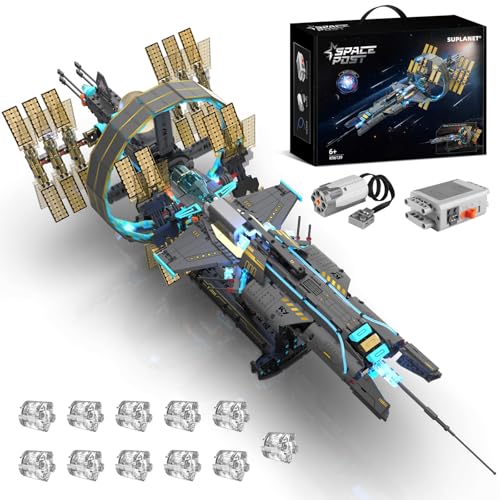 Space Station Building Set with Motor & LED Lights for Kids,Adults
