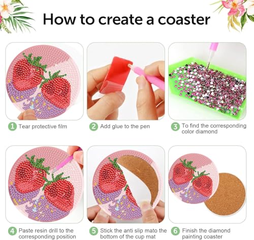 Diamond Art Coasters Kit, 8 Pieces Disco Ball Diamond Painting Coasters Kit - color: Disco fruits