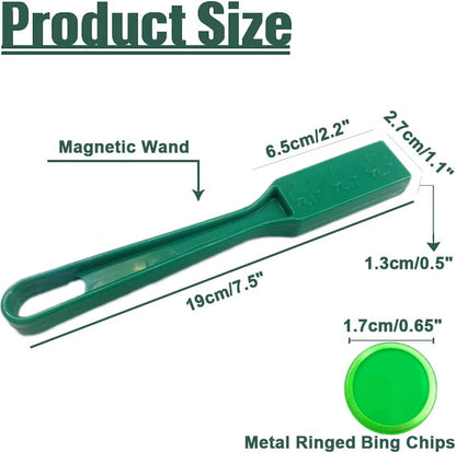 Magnetic Wands and Bingo Chips Set Magnet Wand 100 Multicolour Metal Ringed Discs Science STEM Kit Learning Accessories Family Game Night Tokens - color: Green