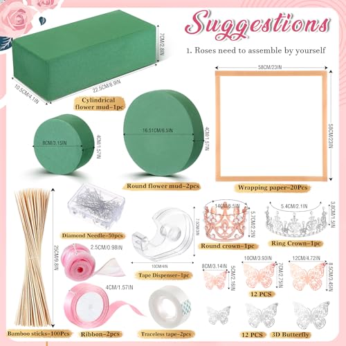 XunYee Bouquet Kit 20 Sheet Flower Wrapping Paper 100 Pcs Bamboo Skewers Floral Foam Blocks for Anniversary Birthday Gift Graduation Mother's Day(White) - color: White