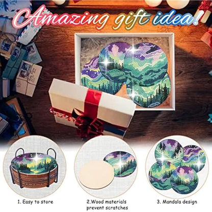 8 Pack Diamond Art Coasters,Northern Lights Diamond Painting Coasters Kits - color: Aurora Coasters