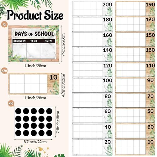 Funrous Days of School Pocket Chart Number of The Day Countdown Posters Back to School Eucalyptus Countdown Bulletin Board Decor Hundreds Tens Ones Place Value Chart Cards for Classroom Home - style: Retro Eucalyptus