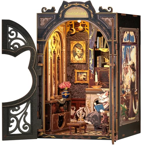 Book Nook Kit Count Cat's Study - 3D Wooden Puzzles with LED - color: Count Cat's Study