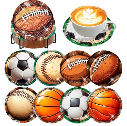 8 Pcs Diamond Art Coaster Kit for Adult with Holder, Diamond Coasters 4x4in - color: Ball Coasters, size: 8 Pcs 4x4in
