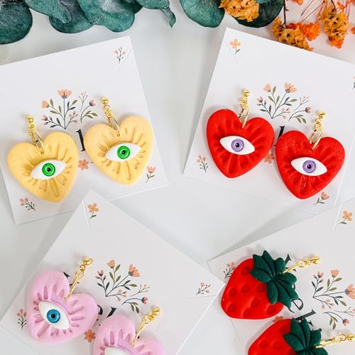 Xaekicr 4PCS Polymer Clay Cutters Set - Eye, Strawberry, Clover Heart Shape Clay Earring Cutters for DIY Jewelry Making, Clay Tools and Polymer Clay Molds - color: 2A color