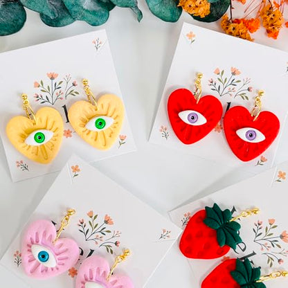 Xaekicr 4PCS Polymer Clay Cutters Set - Eye, Strawberry, Clover Heart Shape Clay Earring Cutters for DIY Jewelry Making, Clay Tools and Polymer Clay Molds - color: 2A color