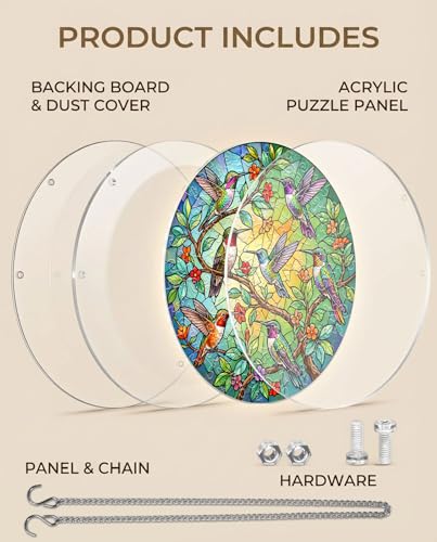 Acrylic Jigsaw Puzzle Suncatcher - Hummingbird Haven - color: Hummingbird Haven, size: S-7.4in*7.4in