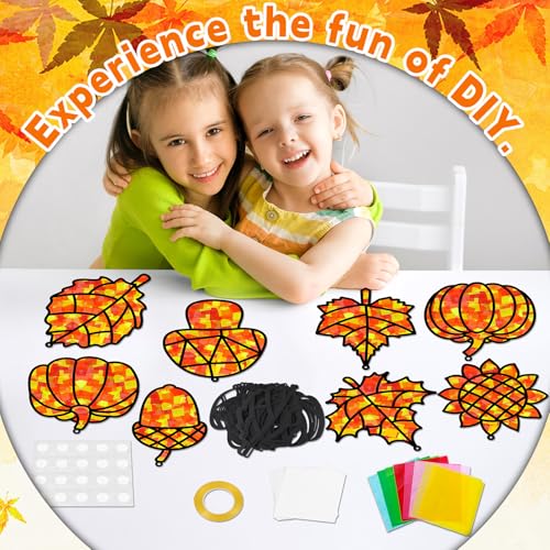 32 Sets Fall Thanksgiving Suncatchers Craft Kit DIY Window Stained Glass Effect Autumn Harvest Paper Crafts Home School Classroom Decoration Kid Birthday Gift Creative Art Project Activity Game - style: Fall