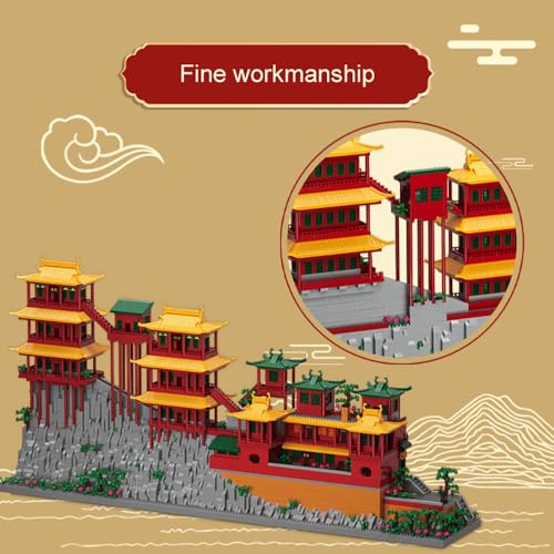 Hanging Temple Shanxi China Micro Brick Building Set (6183 Pieces) – Landmark Model Oriental Architecture Educational Toy Gift for Kids and Adults - color: Hanging Temple
