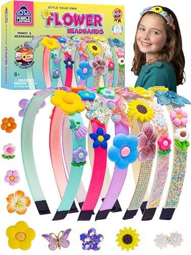 PURPLE LADYBUG Flower Headband Making Kit for Girls - Summer Toys for Kids Ages 4-8, Summer Crafts for Kids, 6 Year Old Girl Birthday Gift, Hair Accessories for Girls, Decorative Craft Activity Set - style: Flower Headbands