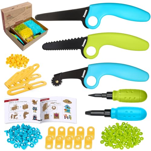 Cardboard Construction Kit - 401 PCS Kids Building Set with Safe Serrated Cutter, Crease Roller, Screws & Nuts, STEM Upcycled Tool for DIY Cardboard Projects, Engineering & Creativity