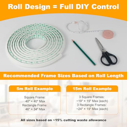 Peel and Stick Wall Molding Kit, 16.4FT x 0.91" EVA Flexible Trim for Interior Wall Decoration, Self-Adhesive Crown Molding for Wainscoting Panels and Paintable Peel and Stick Crown Trim - size: 16.4FT x 0.9'' W