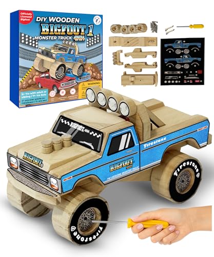 DIY Bigfoot 1 Monster Truck Wooden Kit w/Stickers (Small 5")- Officially Licensed Kids Building Kit - Wood Building Kits for Kids & Stem Toys for Ages 5-8 Years - Arts & Crafts Kits for Children