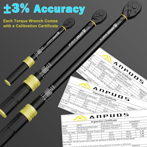 ANPUDS 5Pcs 1/4 3/8 1/2-inch Drive Click Torque Wrench Set, ±3% Accuracy - size: 20-240 in-lb + 10-110 ft-lb + 30-250 ft-lb