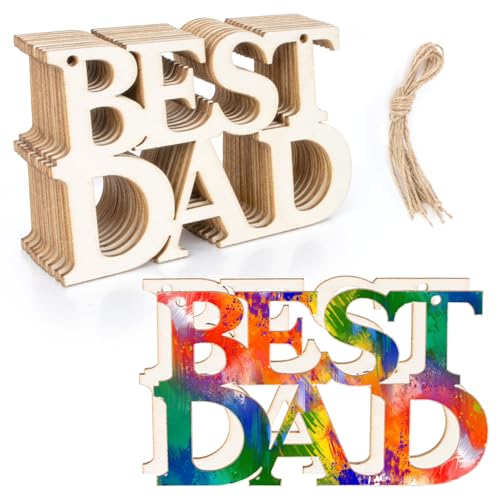 MAQIHAN Fathers Day Crafts Wooden Ornaments 20 Pcs - Best DAD Wood Cutouts - size: BEST DAD