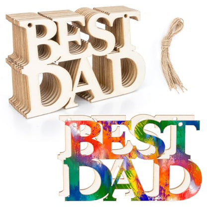 MAQIHAN Fathers Day Crafts Wooden Ornaments 20 Pcs - Best DAD Wood Cutouts - size: BEST DAD