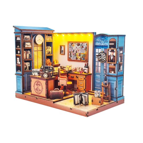 Music Park Book Nook for Adults, 3D Wooden Puzzle Detective Office with LED - color: Detective Office