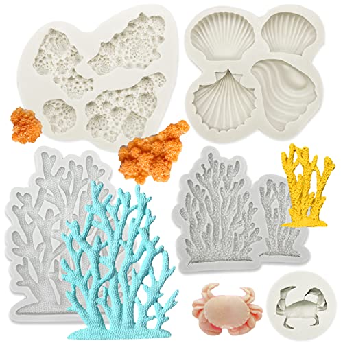 5 PCS Marine Theme Fondant Silicone Mold Seaweed Coral shell crab Shape DIY Handmade Baking Tools, For Theme Cake Cookie Chocolate Candy Decoration Fondant Polymer Clay - style: Coral styles