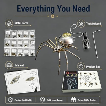 Steampunk Mechanical Insect Spider 3D Metal Puzzle Model Kits 150+ Parts No Glue Build Unique Desk Decor Christmas & Birthday Gift for Men Adults(Long-Tailed Spider) - style: Long-tailed spider