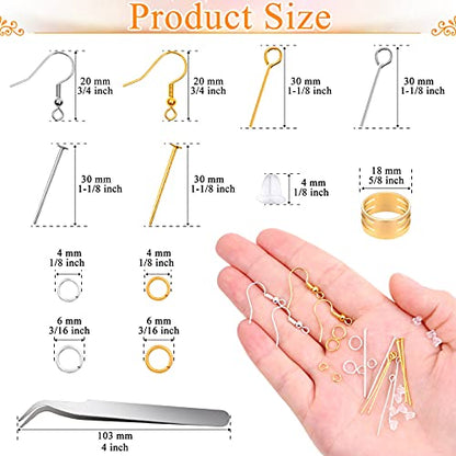 Hypoallergenic Earring Making Kit, modacraft 2000Pcs Earring Making Supplies Kit with Hypoallergenic Hooks, Earring Findings, Backs, Pins Jump Rings for Jewelry Making Supplies - size: 24 Grids-2000Pcs