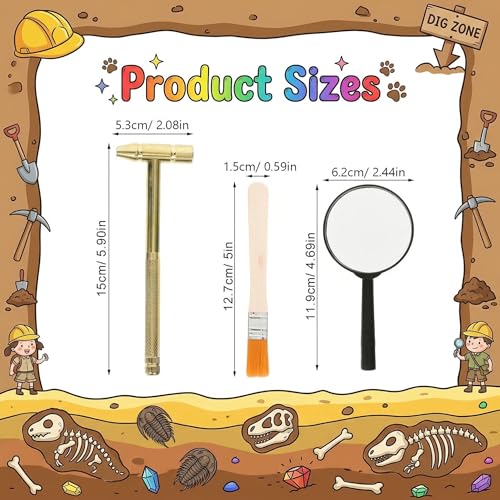 1 Set Dinosaur Dig Tools Kit: Archaeological Excavation Tool Set with Mini Hammer Chisel Brush Scraper Kit - size: 12.50X6.20X1.50CM