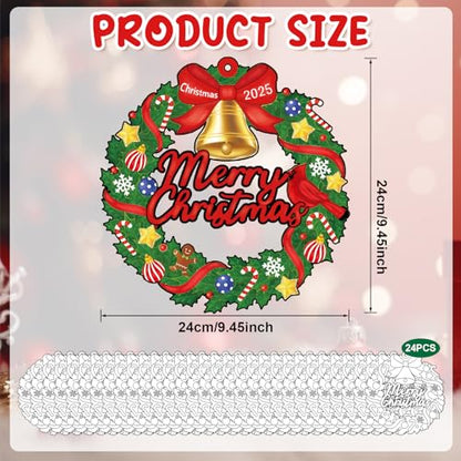 Sereliy 24 Pcs Christmas Coloring Wreath Crafts, Color Your Own Christmas Crafts, DIY Paper Xmas Wreath for Classroom Activities, Games. (Bell) - color: Bell