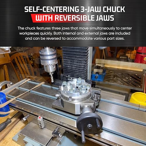 HV Rotary Table, 65mm Self-Centering Chuck & M6 Clamp Kit, 4"/100mm - size: 4Inch Rotary + 65mm Chuck + M6 Clamp Kit