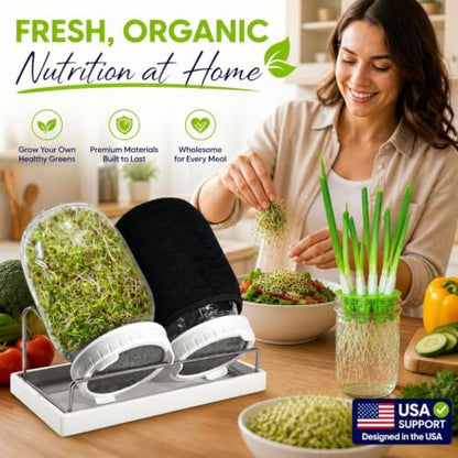 Sprouting Jar Kit - 2 Wide-Mouth Mason Jars with Stand and Sprout Lids - color: Sprouts Growing Kit & Green Onion Regrower